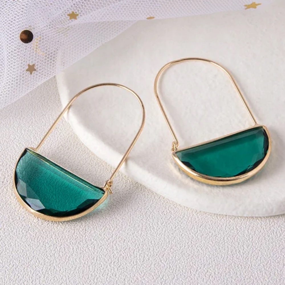 Anthropologie Crescent Gold and Green Earrings